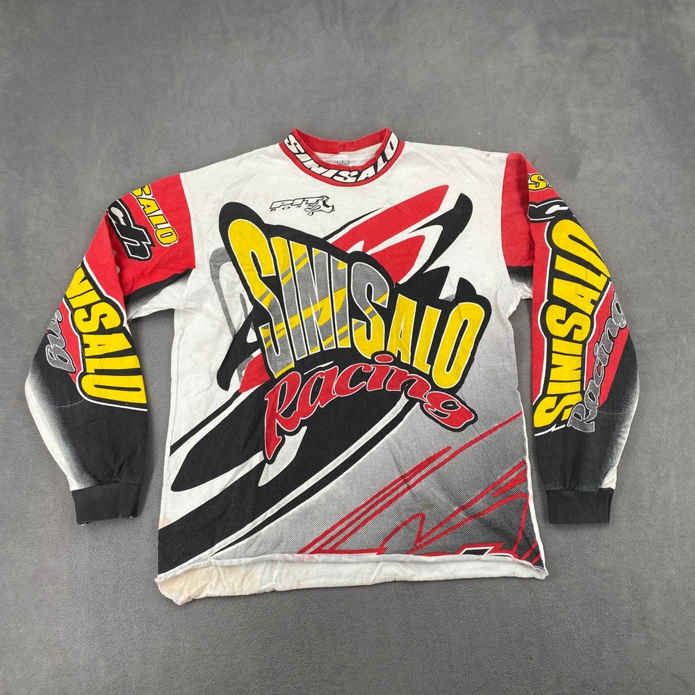 Vintage Sinisalo Racing Motocross Jersey Red White Black Cotton Large 8041